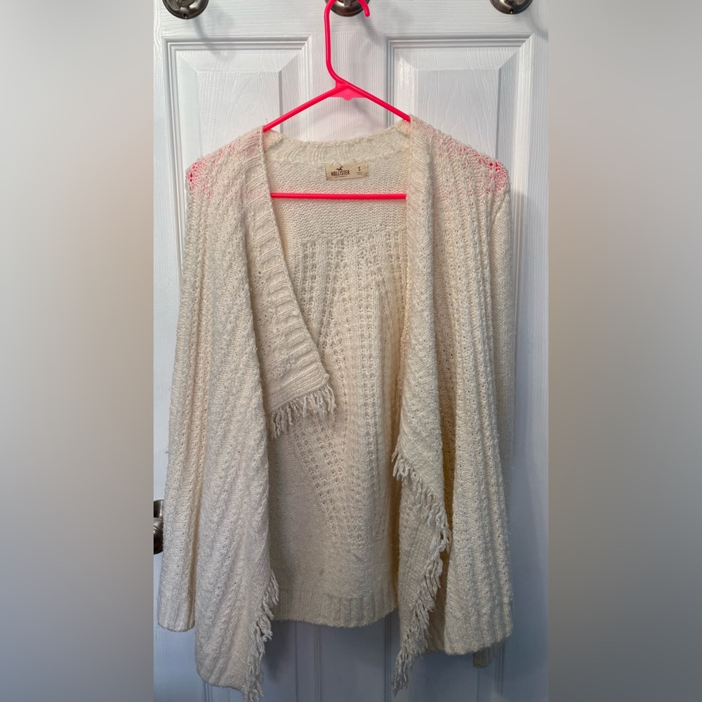 Hollister Cream Cardigan Waterfall Front Knit